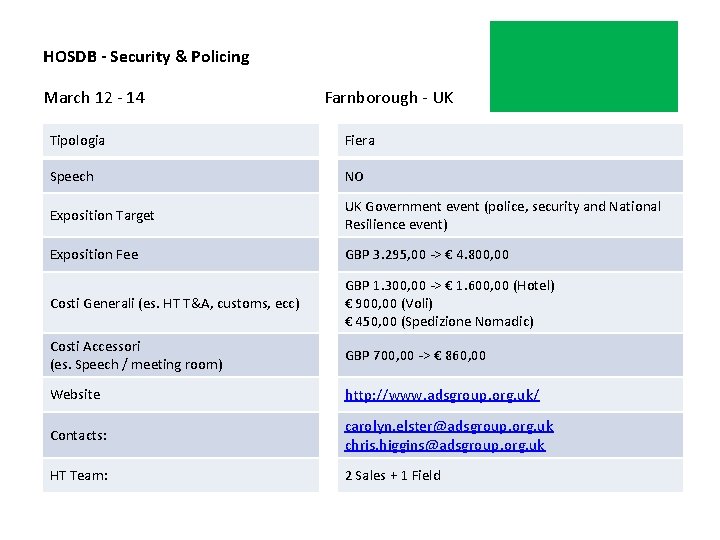 HOSDB - Security & Policing March 12 - 14 Farnborough - UK Tipologia Fiera