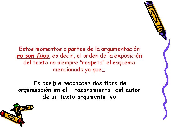 Estos momentos o partes de la argumentación no son fijos, es decir, el orden Estos momentos o partes de la argumentación no son fijos, es decir, el orden