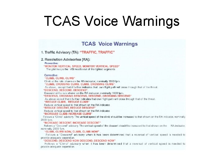 TCAS Voice Warnings 