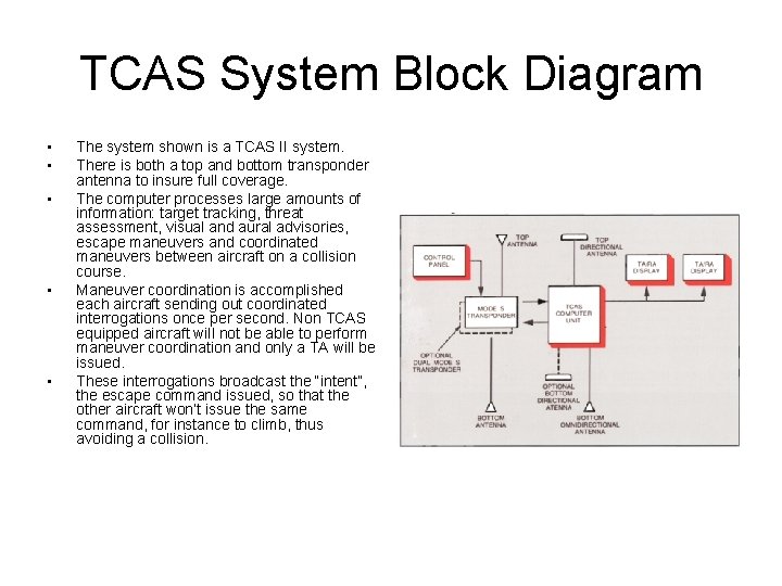 TCAS System Block Diagram • • • The system shown is a TCAS II
