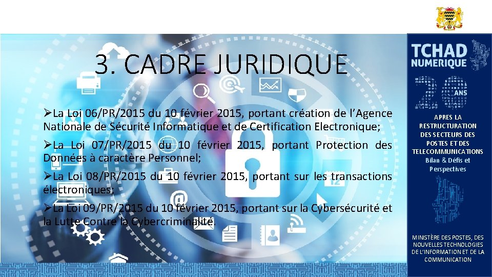 3. CADRE JURIDIQUE ØLa Loi 06/PR/2015 du 10 février 2015, portant création de l’Agence 3. CADRE JURIDIQUE ØLa Loi 06/PR/2015 du 10 février 2015, portant création de l’Agence