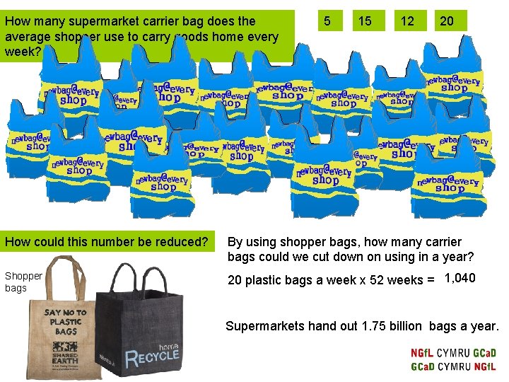 How many supermarket carrier bag does the average shopper use to carry goods home