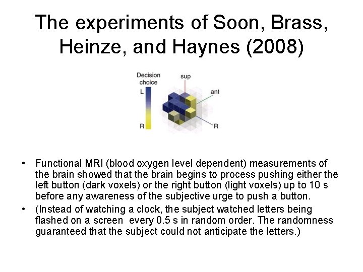 The experiments of Soon, Brass, Heinze, and Haynes (2008) • Functional MRI (blood oxygen