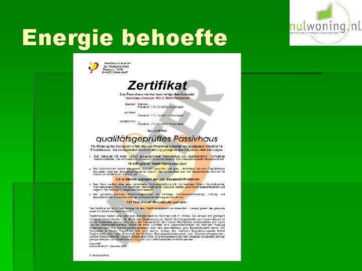 Energie behoefte 