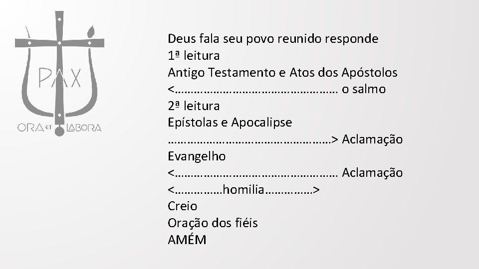 Deus fala seu povo reunido responde 1ª leitura Antigo Testamento e Atos dos Apóstolos