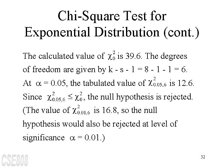 Chi-Square Test for Exponential Distribution (cont. ) The calculated value of is 39. 6.