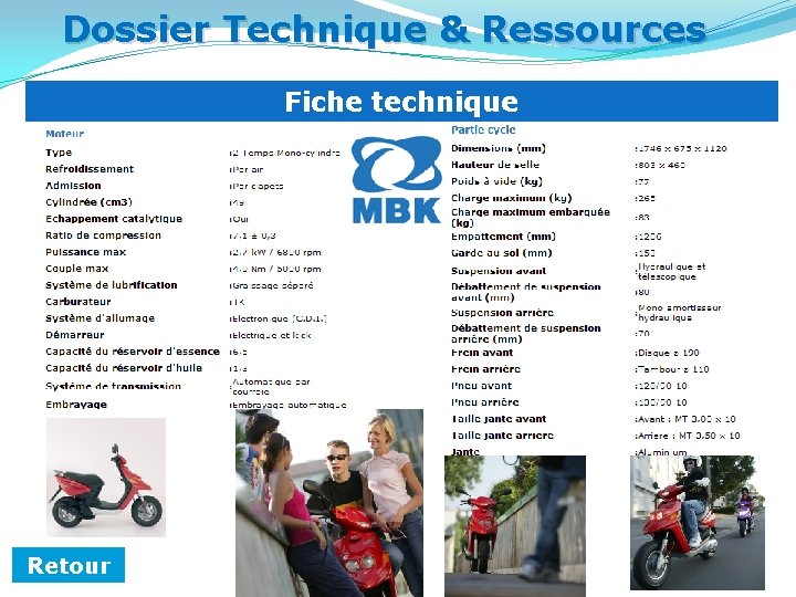 Dossier Technique & Ressources Fiche technique Retour 