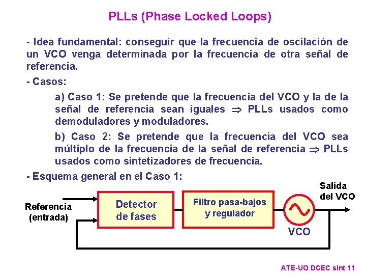 PLLs (Phase Locked Loops) - Idea fundamental: conseguir que la frecuencia de oscilación de PLLs (Phase Locked Loops) - Idea fundamental: conseguir que la frecuencia de oscilación de