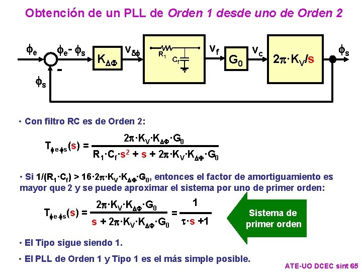 Obtención de un PLL de Orden 1 desde uno de Orden 2 fe v Obtención de un PLL de Orden 1 desde uno de Orden 2 fe v