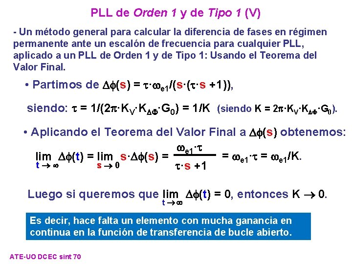 PLL de Orden 1 y de Tipo 1 (V) - Un método general para PLL de Orden 1 y de Tipo 1 (V) - Un método general para