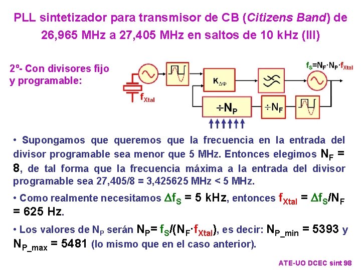 PLL sintetizador para transmisor de CB (Citizens Band) de 26, 965 MHz a 27, PLL sintetizador para transmisor de CB (Citizens Band) de 26, 965 MHz a 27,