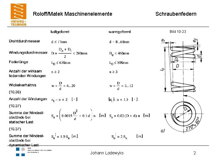 RoloffMatek Maschinenelemente Schraubenfedern Merkmale hufigste ...
