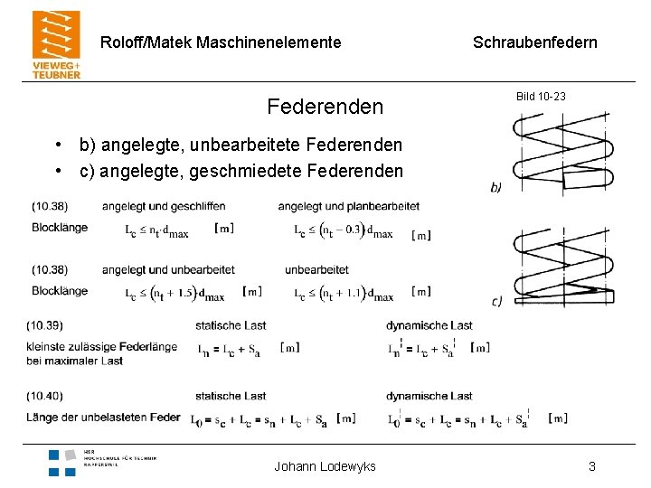 RoloffMatek Maschinenelemente Schraubenfedern Merkmale hufigste ...