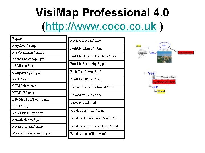 Visi. Map Professional 4. 0 (http: //www. coco. uk ) Export Map files *.