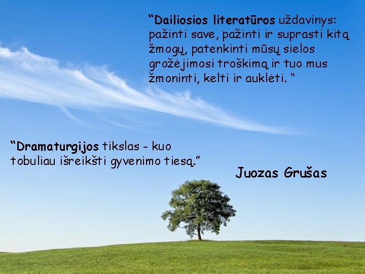 “Dailiosios literatūros uždavinys: pažinti save, pažinti ir suprasti kitą žmogų, patenkinti mūsų sielos grožėjimosi