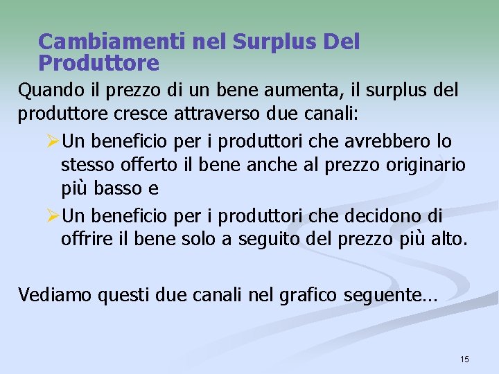 Cambiamenti nel Surplus Del Produttore Quando il prezzo di un bene aumenta, il surplus