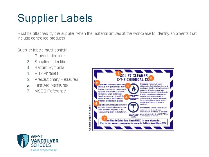 Supplier Labels Must be attached by the supplier when the material arrives at the