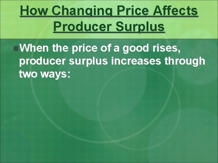 How Changing Price Affects Producer Surplus n. When the price of a good rises,