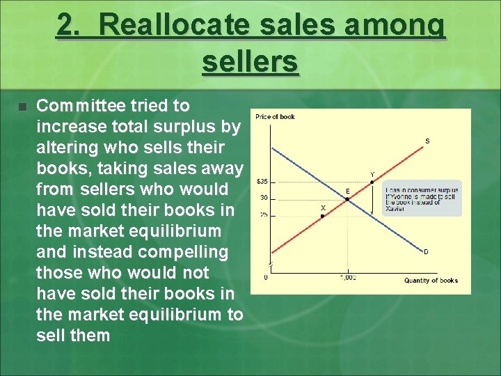 2. Reallocate sales among sellers n Committee tried to increase total surplus by altering