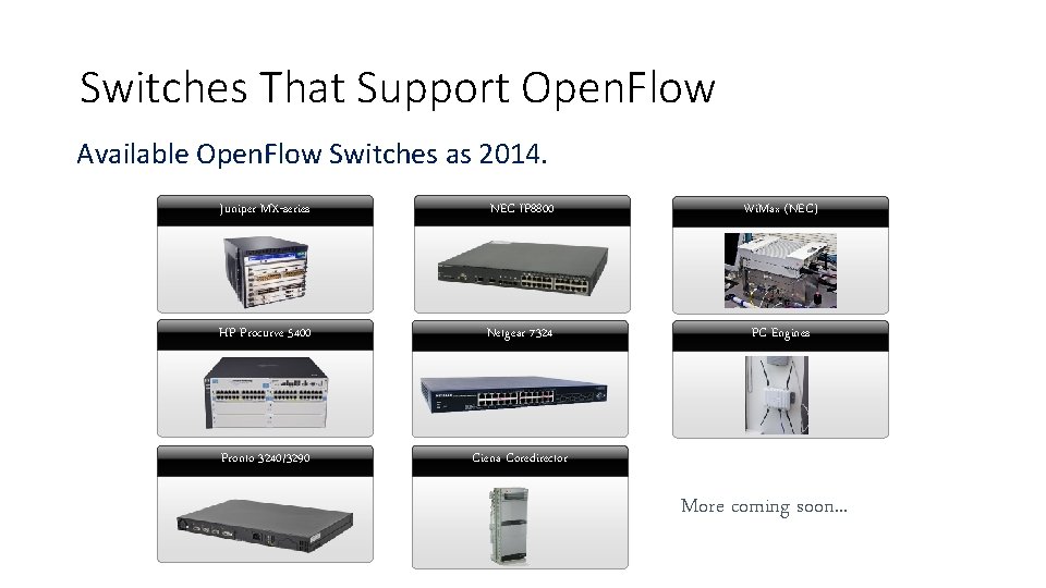 Switches That Support Open. Flow Available Open. Flow Switches as 2014. Juniper MX-series NEC