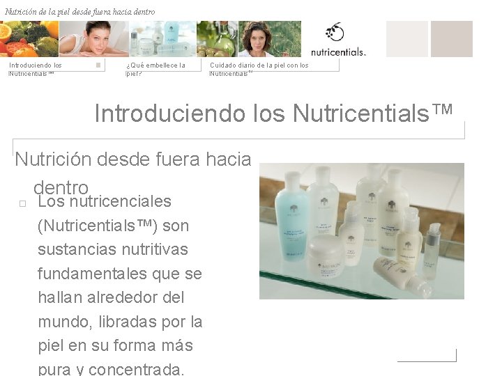 Nutrición de la desde fuera hacia dentro Nutrición depiel afuera hacia adentro Introduciendo los