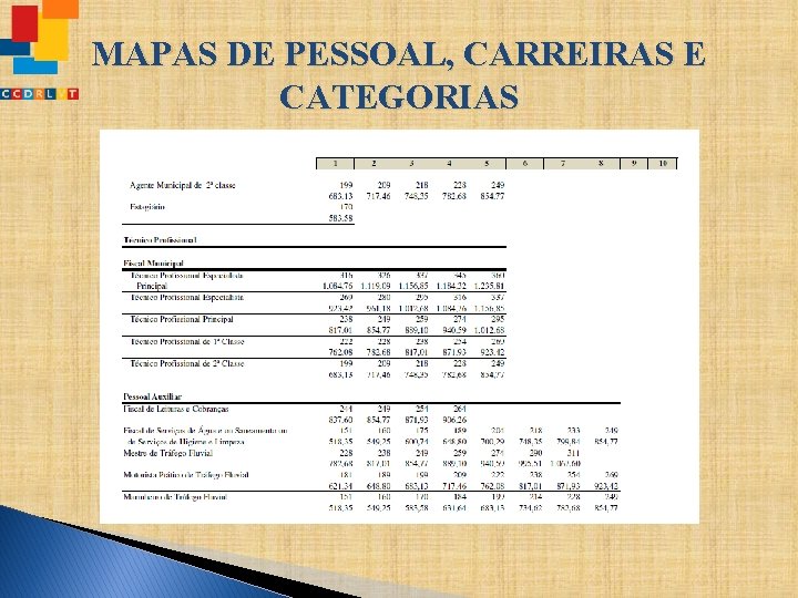 MAPAS DE PESSOAL, CARREIRAS E CATEGORIAS 