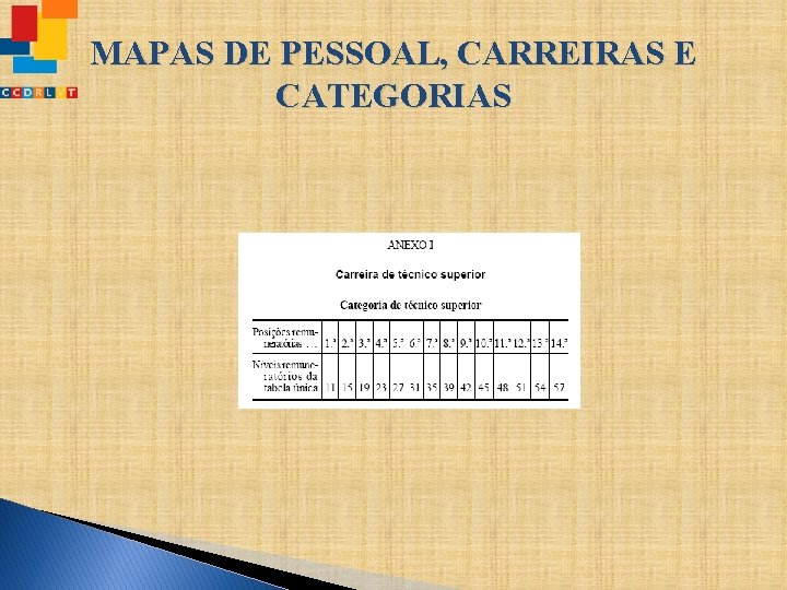 MAPAS DE PESSOAL, CARREIRAS E CATEGORIAS 