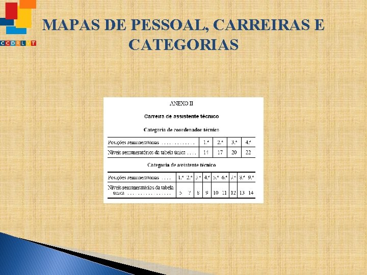 MAPAS DE PESSOAL, CARREIRAS E CATEGORIAS 