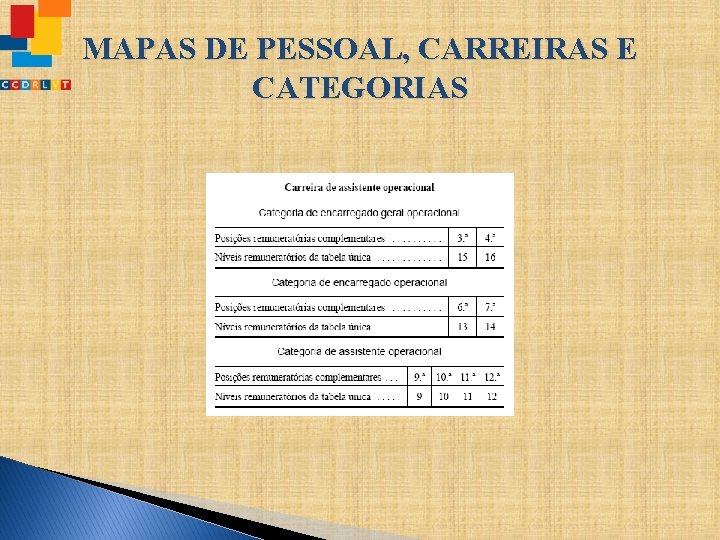 MAPAS DE PESSOAL, CARREIRAS E CATEGORIAS 