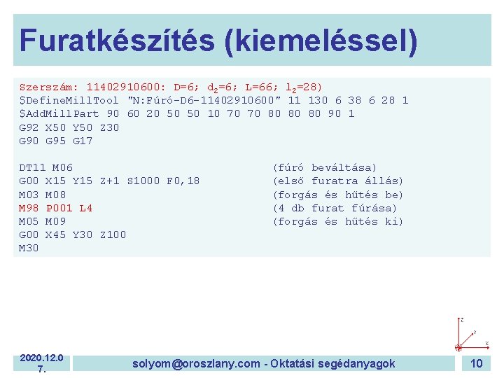 Furatkészítés (kiemeléssel) Szerszám: 11402910600: D=6; d 2=6; L=66; l 2=28) $Define. Mill. Tool "N: Furatkészítés (kiemeléssel) Szerszám: 11402910600: D=6; d 2=6; L=66; l 2=28) $Define. Mill. Tool "N: