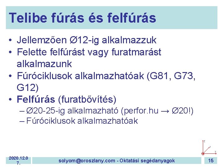 Telibe fúrás és felfúrás • Jellemzően Ø 12 -ig alkalmazzuk • Felette felfúrást vagy Telibe fúrás és felfúrás • Jellemzően Ø 12 -ig alkalmazzuk • Felette felfúrást vagy