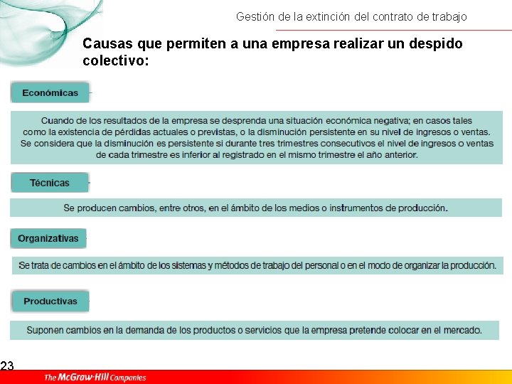 23 Gestión de la extinción del contrato de trabajo Causas que permiten a una