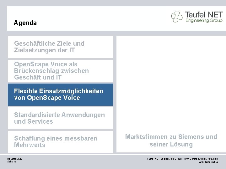 Agenda Geschäftliche Ziele und Zielsetzungen der IT Open. Scape Voice als Brückenschlag zwischen Geschäft