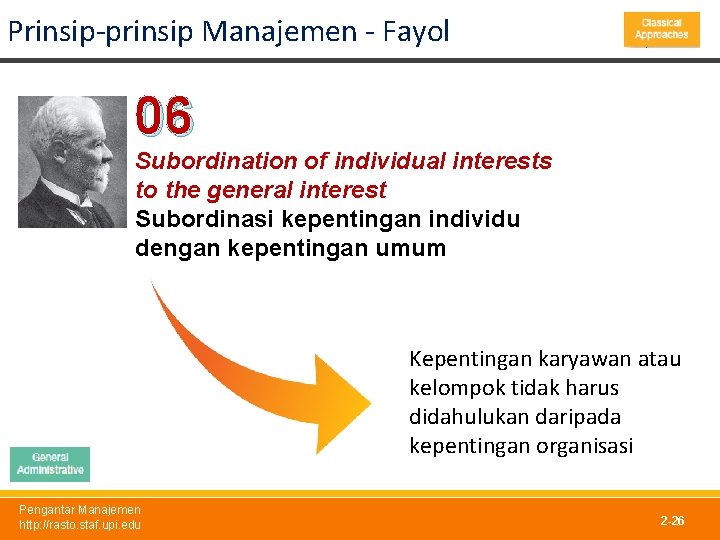 Prinsip-prinsip Manajemen - Fayol 06 Subordination of individual interests to the general interest Subordinasi