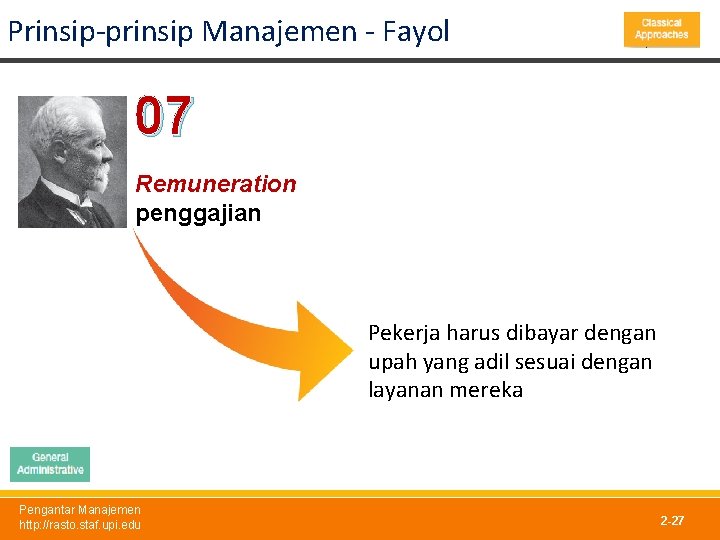 Prinsip-prinsip Manajemen - Fayol 07 Remuneration penggajian Pekerja harus dibayar dengan upah yang adil