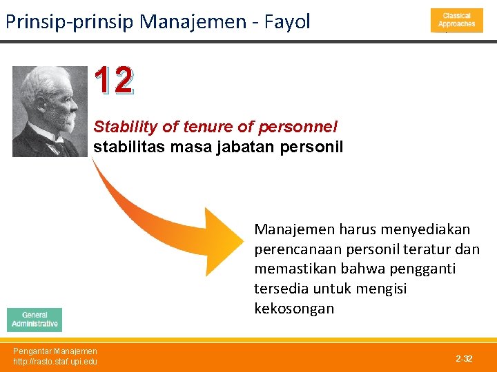 Prinsip-prinsip Manajemen - Fayol 12 Stability of tenure of personnel stabilitas masa jabatan personil
