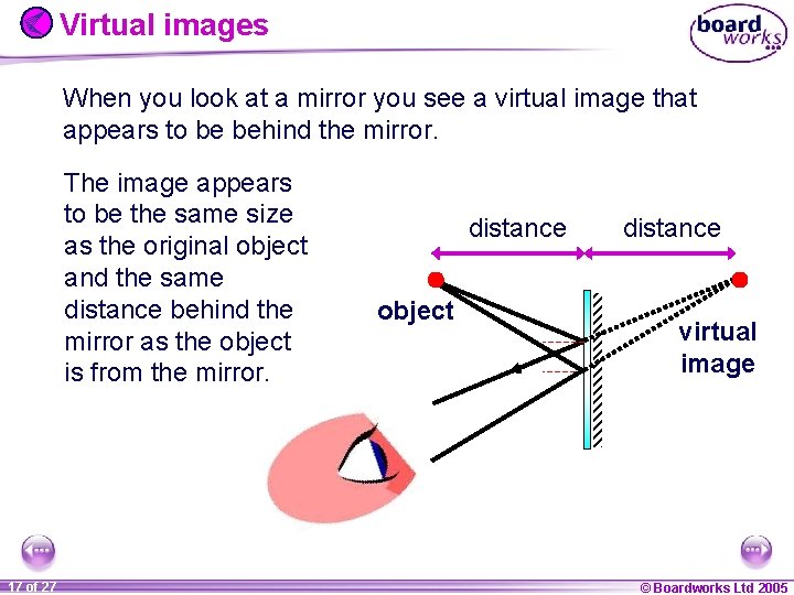 Virtual images When you look at a mirror you see a virtual image that