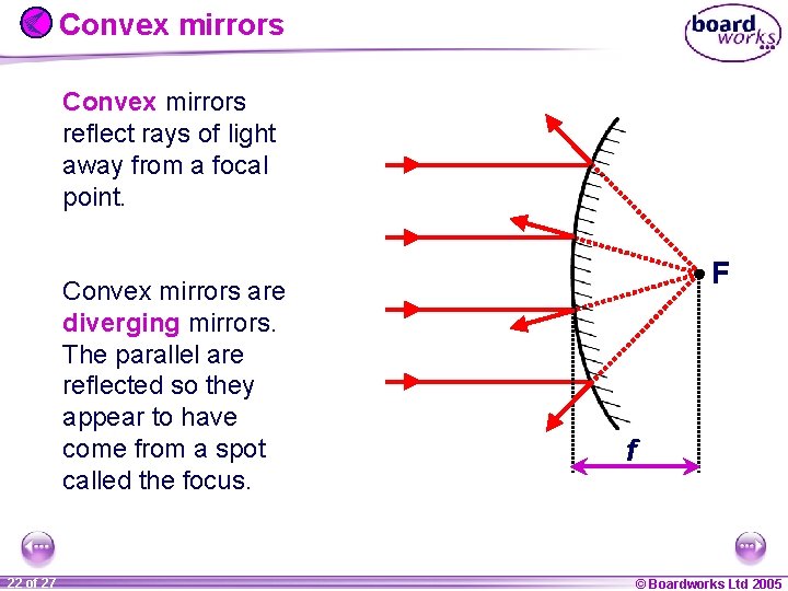 Convex mirrors reflect rays of light away from a focal point. Convex mirrors are