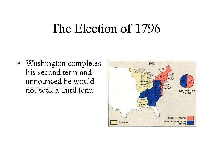 The Election of 1796 • Washington completes his second term and announced he would