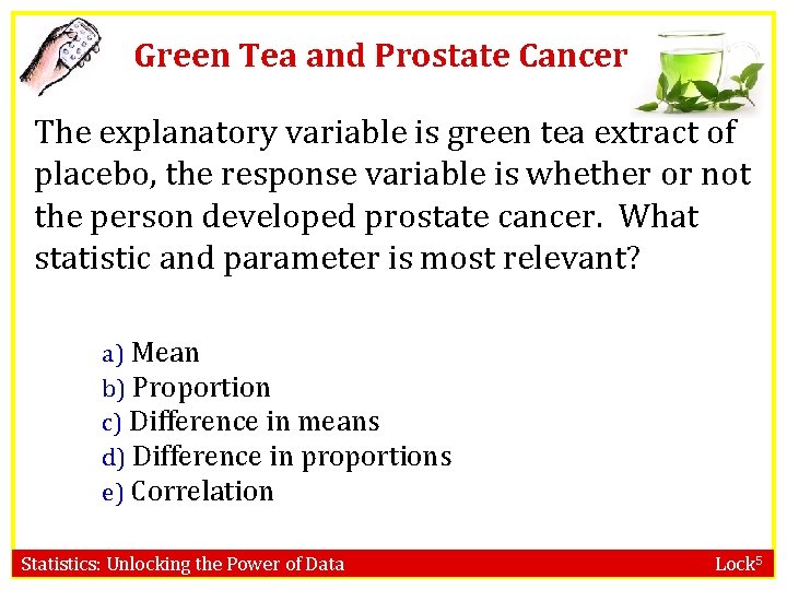 Green Tea and Prostate Cancer The explanatory variable is green tea extract of placebo,