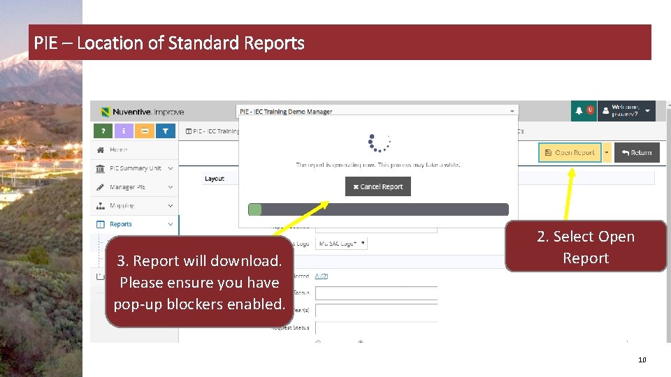 PIE – Location of Standard Reports 3. Report will download. Please ensure you have