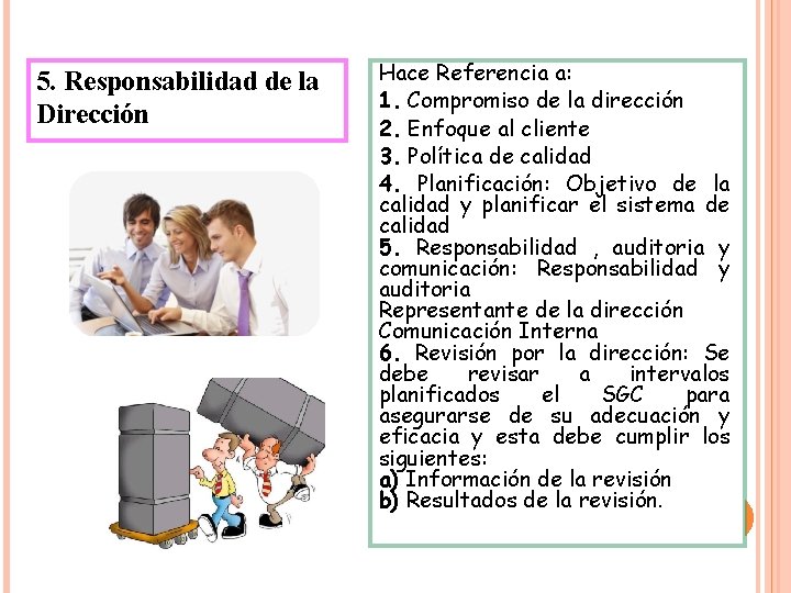 5. Responsabilidad de la Dirección Hace Referencia a: 1. Compromiso de la dirección 2.