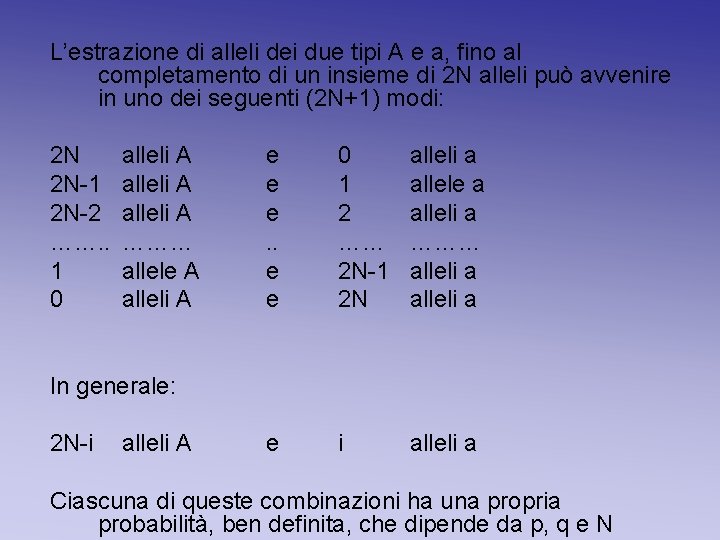 L’estrazione di alleli dei due tipi A e a, fino al completamento di un L’estrazione di alleli dei due tipi A e a, fino al completamento di un