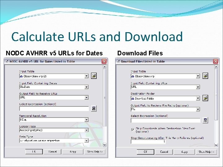 Calculate URLs and Download NODC AVHRR v 5 URLs for Dates Download Files 
