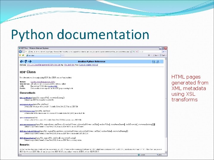 Python documentation HTML pages generated from XML metadata using XSL transforms 