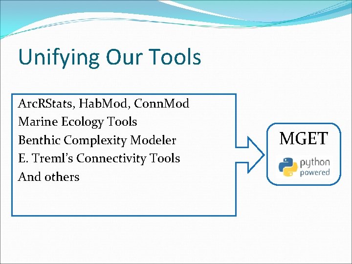 Unifying Our Tools Arc. RStats, Hab. Mod, Conn. Mod Marine Ecology Tools Benthic Complexity