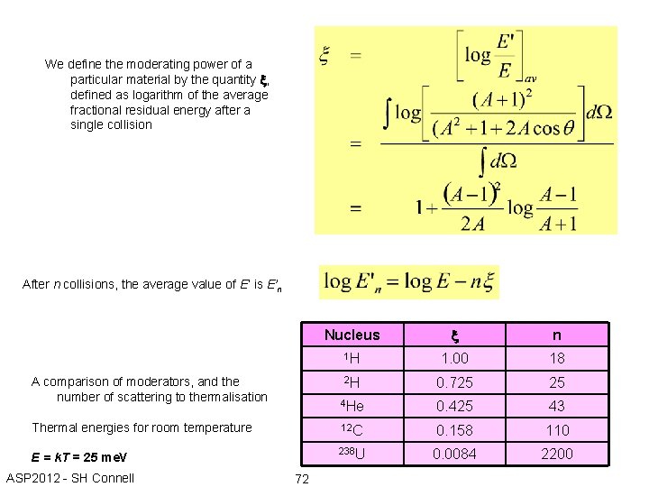 We define the moderating power of a particular material by the quantity x, defined