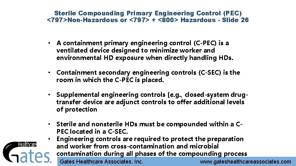 Sterile Compounding Primary Engineering Control (PEC) <797>Non-Hazardous or <797> + <800> Hazardous - Slide