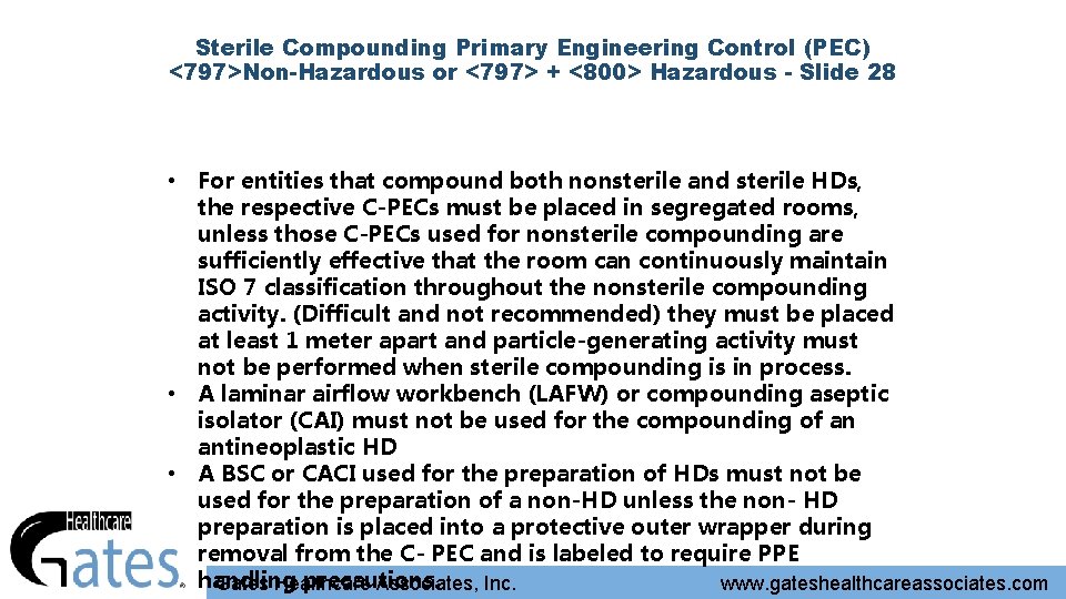 Sterile Compounding Primary Engineering Control (PEC) <797>Non-Hazardous or <797> + <800> Hazardous - Slide