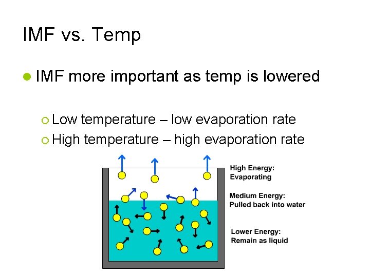 IMF vs. Temp IMF more important as temp is lowered Low temperature – low